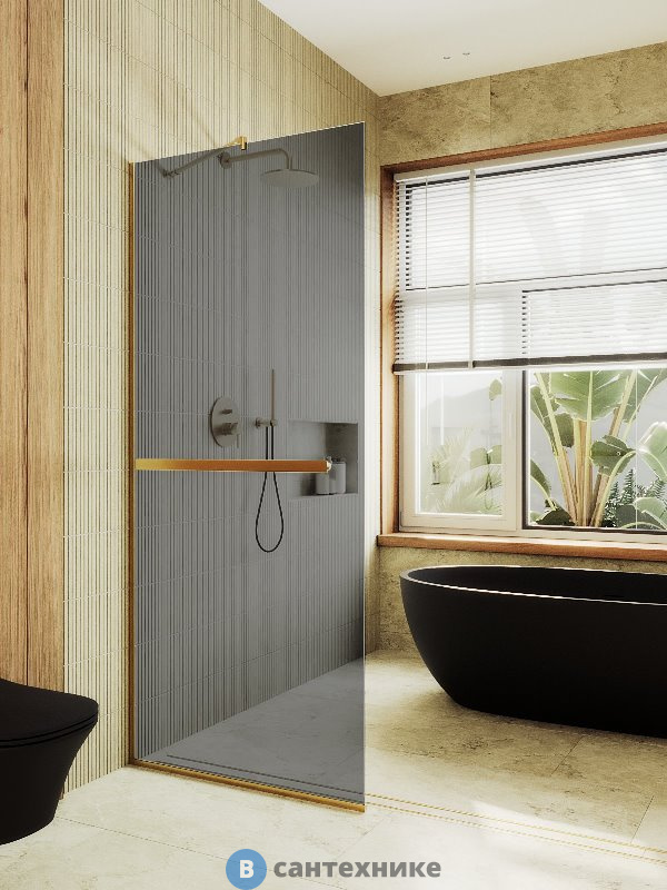 Душевая перегородка в профиле MaybahGlass 1950*690 Стекло 8 мм Графит +Полотенцесушитель (MGD-723-3у)