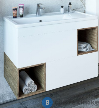 картинка Тумба Sanflor ДАЛЛАС 80 подвесная белая/дуб эмаль, под умывальник Фостер-80 (С4836)