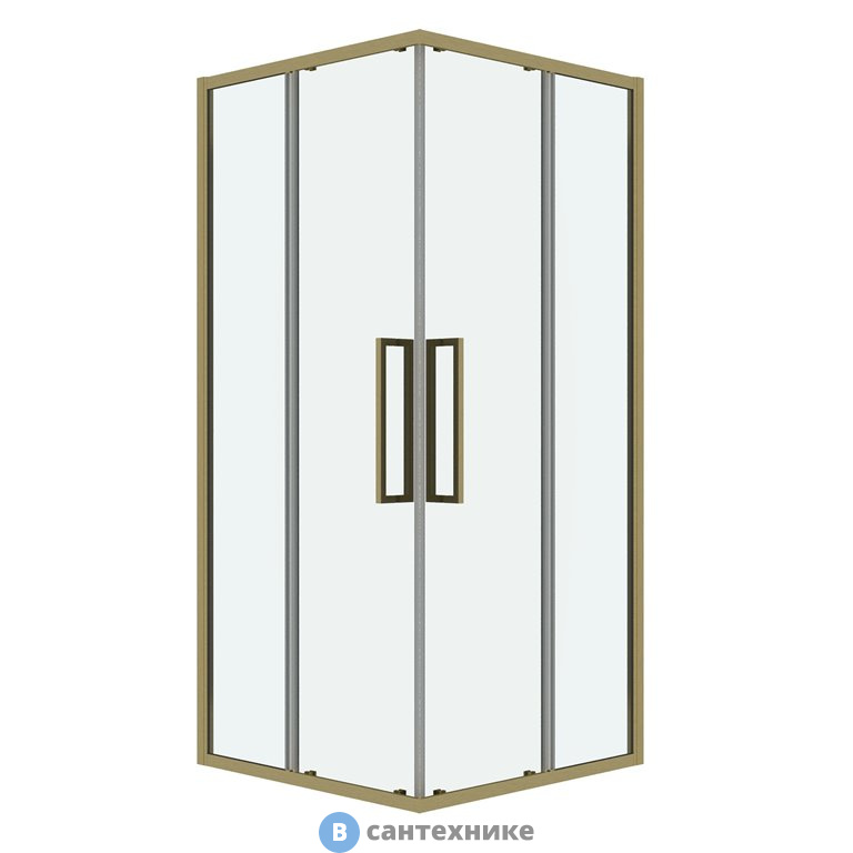 Душевое ограждение Grossman Cosmo 300.K33.02.8080.32.00 (80*80*195) квадрат, раздвижн, золото сатин, стекло прозрач, без поддона
