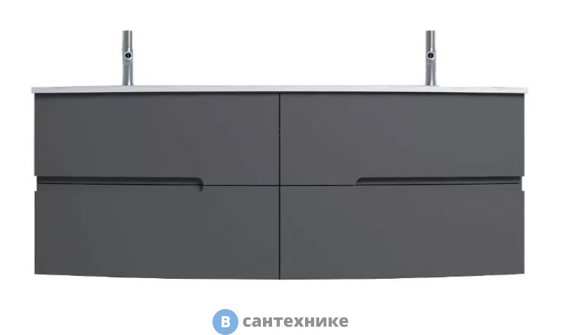 Тумба под раковину Jacob Delafon Nona EB1891RU-442 с интегрированными ручками, глянцевый серый антрацит, 140 см, 4 ящика