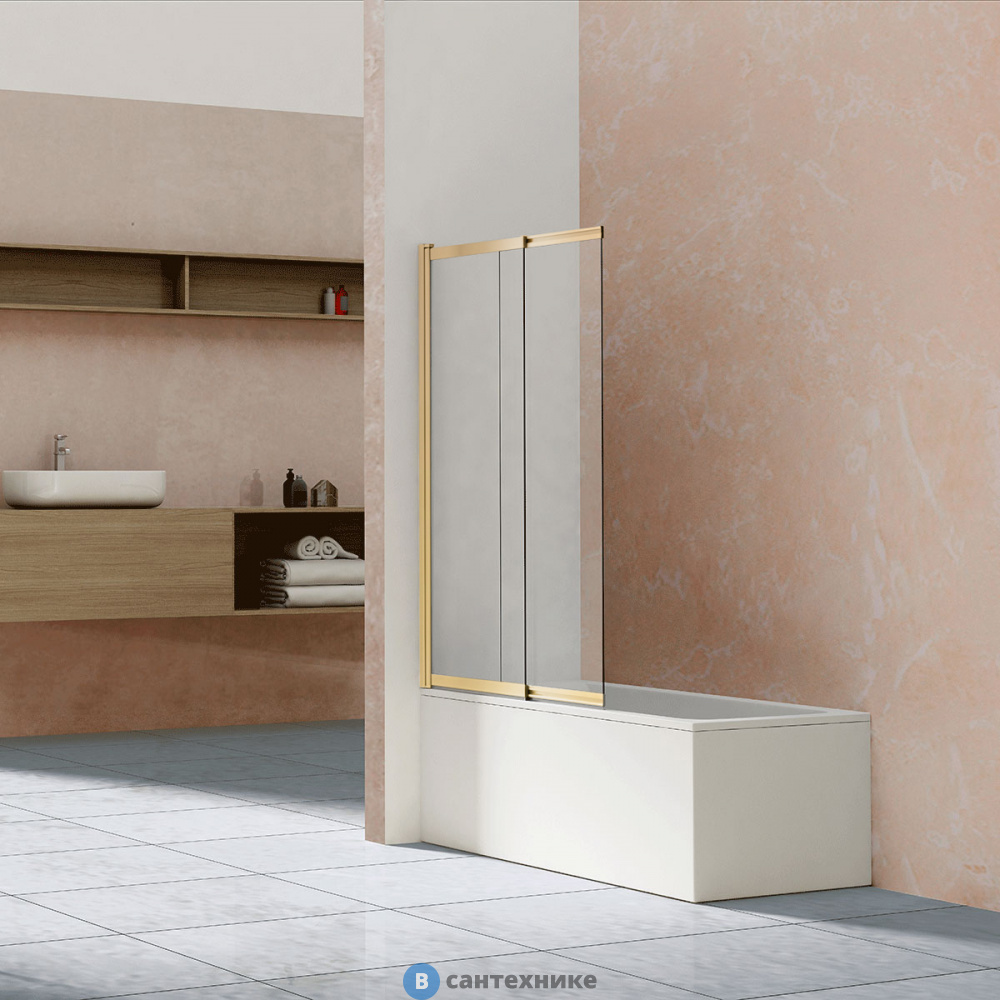 Душевая шторка на ванну Vincea VSB-1E100CLG, 1000*1450, брашированное золото, стекло прозрачное