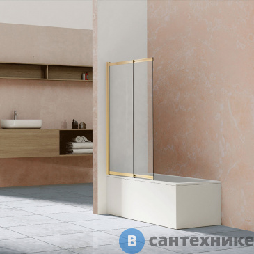 картинка Душевая шторка на ванну Vincea VSB-1E100CLG, 1000*1450, брашированное золото, стекло прозрачное