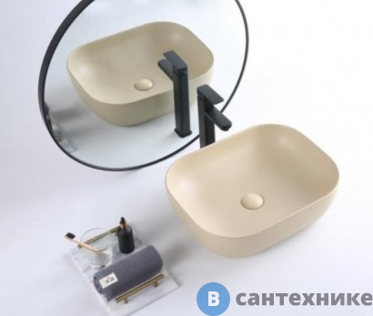 картинка Раковина BelBagno BB1302-H316 накладная керамическая, прямоугольная, бежевая матовая 500x400x140