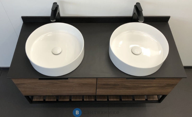 Тумба Comforty Порто-120-2 дуб тёмно-коричневый с черной столешницей c двумя раковинами COMFORTY 9110