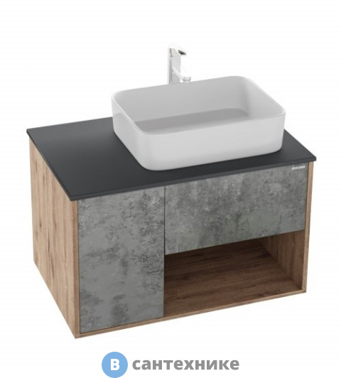 Тумба под раковину Grossman БРУНО-80 см подвесная, с 1-м ящ. веллингтон/бетон (под ум.GR-3016) (108008)