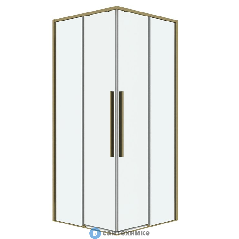 Душевое ограждение Grossman Galaxy 300.K33.01.8080.32.00 (80*80*195) квадрат, раздвиж, золото сатин, стекло прозрачн, без поддона
