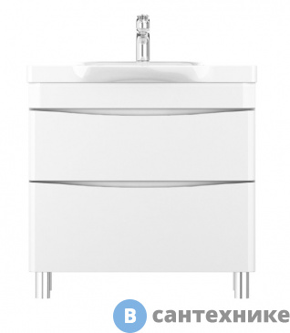 картинка Тумба под раковину AM.PM Like M80FSX0802WG напольная, 80 см, 2 ящика, белый, глянцевая