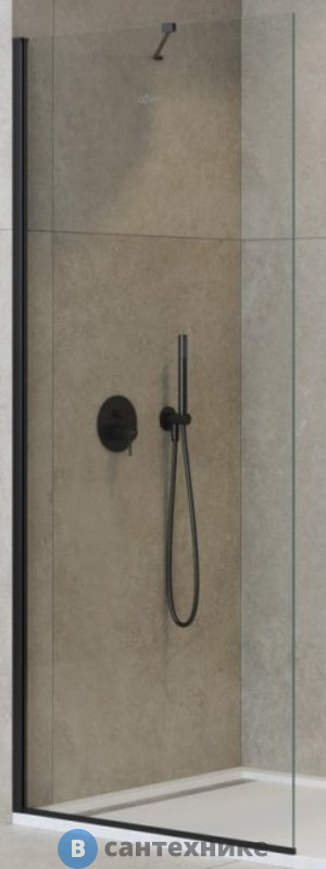 Душевая перегородка Cezares LIBERTA-L-1-TB-70-C-NERO универсальная с односторонним входом, стекло прозрачное, профиль чёрный, 700x1950 мм