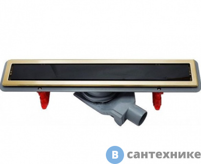 картинка Душевой трап Pestan CONFLUO PREMIUM LINE GOLD WITH BLACK GLASS 13100116 650 мм линейный, чёрное стекло, рамка - позолота 24К