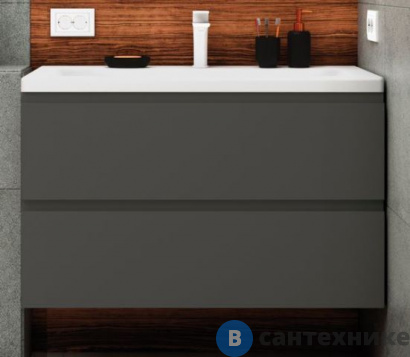 картинка Тумба под раковину Art & MAX BIANCHI AM-Bianchi-900-2C-SO-GM подвесная с двумя выкатными ящиками, серый матовый