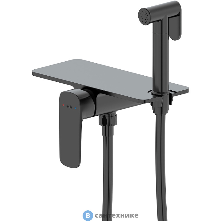 Смеситель IDDIS Axes AXEBLSHi08 встраиваемый с гигиеническим душем, полка, чёрный