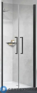 картинка Дверь для душа NOVELLINI YOUNG 880-920х2000 мм, распашная, двухстворчатая, открывание внутрь и наружу, профиль чёрный матовый, стекло прозрачное (Y22B87-1H)