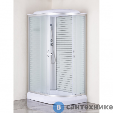 картинка Душевая кабина Loranto CS-66120-13L FW 120*80*215 белый кирпичный узор, матовое стекло, профиль хром