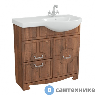 картинка Тумба под раковину Merkana Пиллау 82, с/2ящ, ум. Коралл 82 левый, корзина, темный янтарь (1-139-025-KR82)