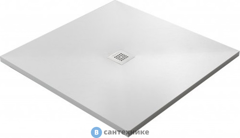 Душевой поддон ACQUABELLA BASE из искусственного мрамора (акрон) с сифоном и решеткой из нерж. стали (PLATO_BASE_SLATE_90_CUAD_BLANCO_90x90), структура SLATE