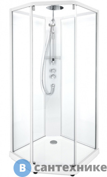 картинка Душевая кабина IDO SHOWERAMA 10-5 90х90 COMFORT пятиугольная, белый профиль и прозрачное стекло