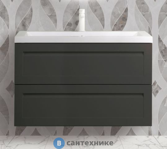 Тумба под раковину Art & MAX PLATINO AM-Platino-900-2C-SO-GM подвесная с двумя выкатными ящиками, серый матовый