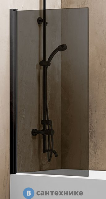 Шторка на ванну Vincea VSB-11800CGB, 800*1400, чёрный матовый, стекло тонированное (VSB-11800CGB)