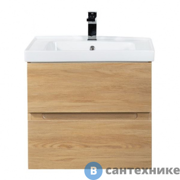 картинка Тумба под раковину Art & MAX TECHNO AM-Techno-600-2C-SO-LW674 подвесная с двумя выкатными ящиками, дуб мадейра янтарь