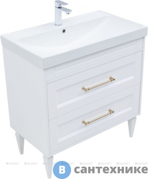 картинка Тумба под раковину Aquanet Бостон new 80 белый сатин (ручки золото) (347182)