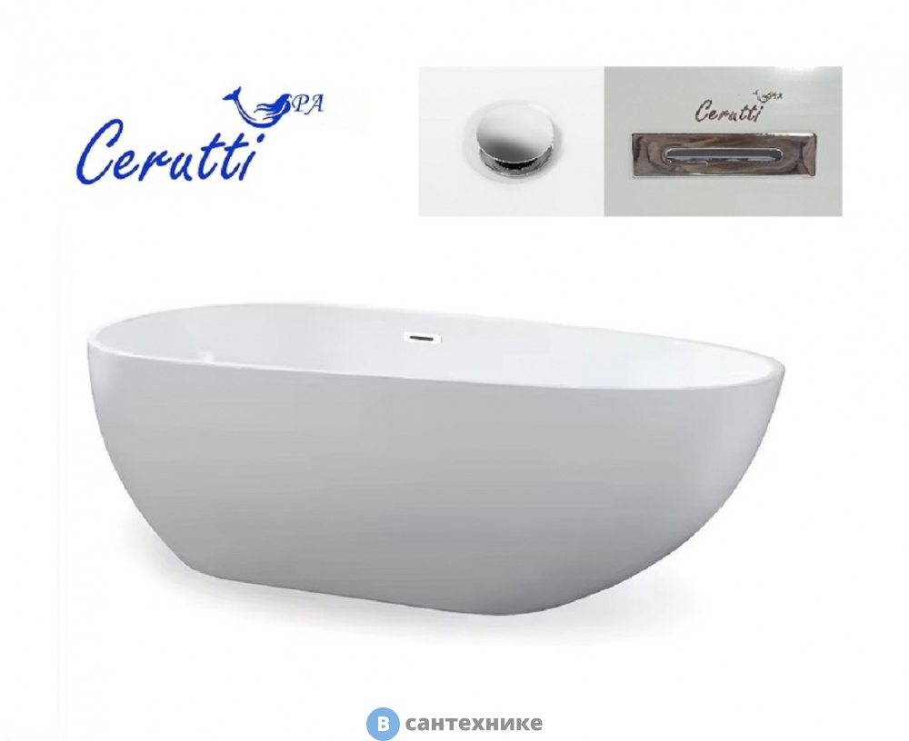 Ванна акриловая Ceruttispa MIMI150 (1500x750x560) отдельностоящая, со сливом-переливом (CT11289)