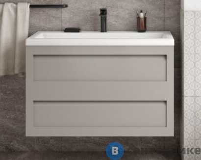 картинка Тумба под раковину Art & MAX PLATINO 75 см AM-Platino-900-2C-SO-GCM подвесная с двумя выкатными ящиками, светло-серый матовый