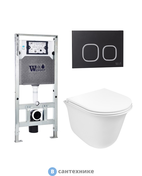 Унитаз с инсталляцией WELTWASSER и кнопкой смыва (AMBERG 506 ST + TELBACH 004 GL-WT + AMBERG RD-BL)