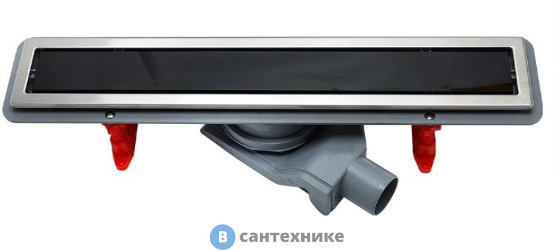 Душевой трап Pestan 13000292 линейный 550 мм CONFLUO PREMIUM WITH BLACK GLASS LINE, двухсторонняя - чёрное стекло/ матовый хром без перфорации, рамка - матовый хром
