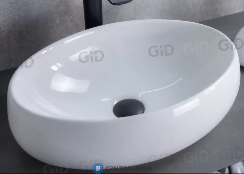 Раковина накладная GID-ceramic N9030b белый (480х340х150)