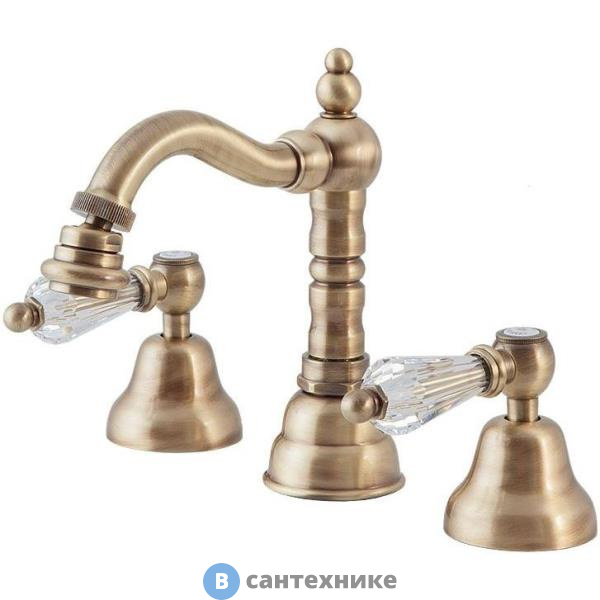 Смеситель Cezares DIAMOND-BBS2-02-Sw для биде на три отверстия с донным клапаном, бронза, ручки Swarovski