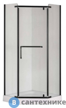 картинка Душевой уголок Taliente TA-09093-1CB пентагональный, прозр. стекло 6 мм, чёрный профиль 90*90*195 см, без поддона