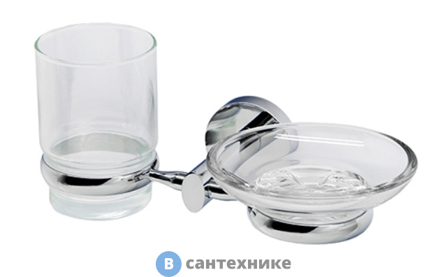 Держатель стакана и мыльницы WasserKRAFT Rhein K-6226 металл, хромоникелевое покрытие, прозрачное стекло
