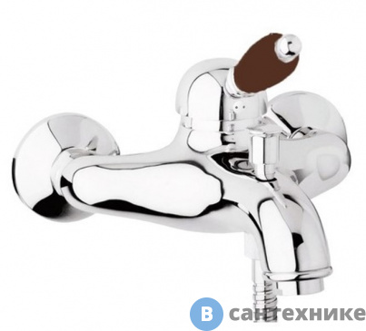 картинка Смеситель Cezares ELITE-VM-01-Nc для ванны и душа однорычажный, хром, ручка орех