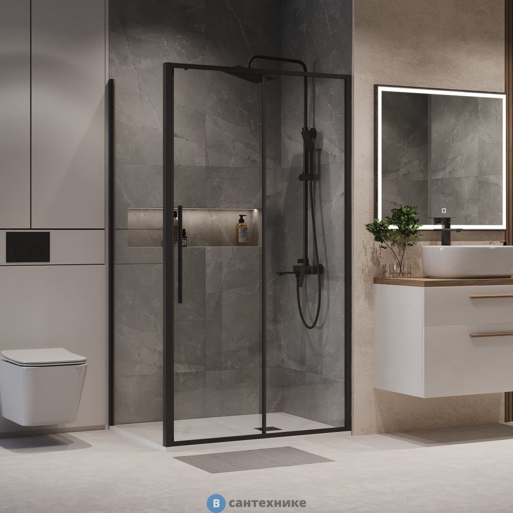 Душевое ограждение Niagara Nova NG-84-14AB-A80B-34 (140х80х195) прямоугольник, черный матовый, дверь раздвижная,стекло прозрачное