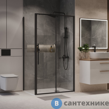 картинка Душевое ограждение Niagara Nova NG-84-14AB-A80B-34 (140х80х195) прямоугольник, черный матовый, дверь раздвижная,стекло прозрачное