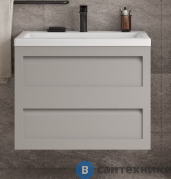 картинка Тумба под раковину Art & MAX PLATINO 75 см AM-Platino-750-2C-SO-GCM подвесная с двумя выкатными ящиками, светло-серый матовый