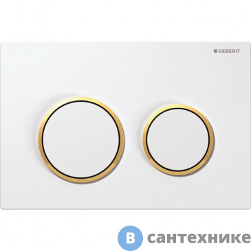 картинка Клавиша смыва Geberit 115.085.KK.1 Omega20 двойной смыв,  бел. / позолота / бел.