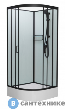 картинка Душевая кабина Frank F409/1 М  Black средний поддон б/к (без крыши) матовое стекло