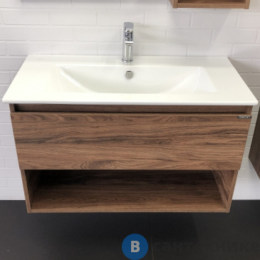 картинка Тумба Comforty Бордо-90 дуб темно-коричневый с раковиной Quadro 90