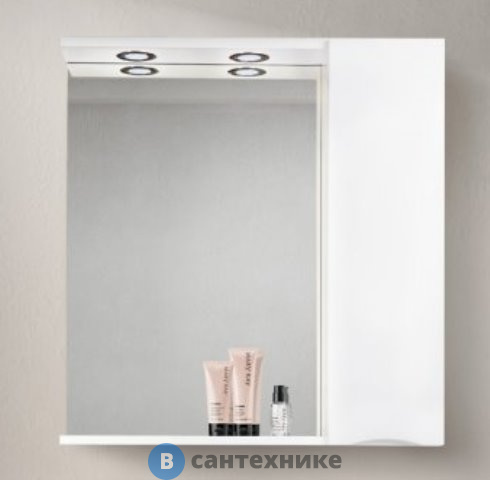 Шкаф зеркальный BelBagno 80 см MARINO-SPC-800/750-1A-BL-P-R подвесной с одной распашной дверцей с доводчиками, с подсветкой, правосторонний Bianco Lucido