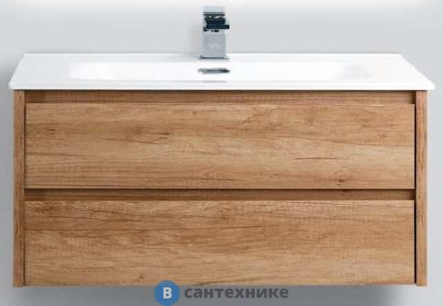 Тумба под раковину BelBagno 101 см KRAFT-1000-2C-SO-RNN подвесная с двумя выкатными ящиками, Rovere Nebrasca Nature