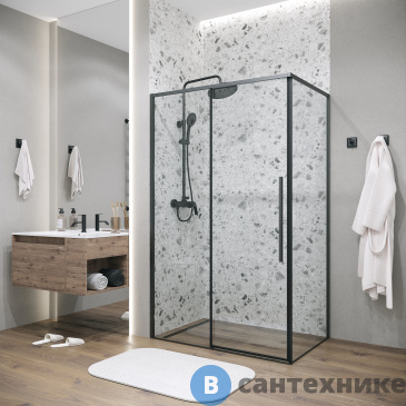 картинка Душевое ограждение Grossman Galaxy (100х80х195) раздвижная, черный матовый, стекло прозрачное (120.K33.01.1080.21.00)