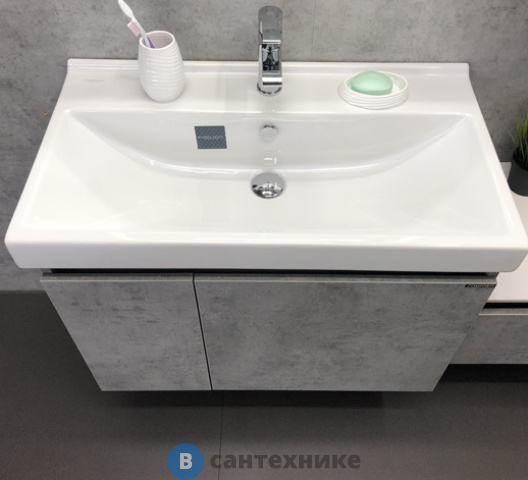 Тумба Comforty Осло-80 бетон светлый с раковиной Fest 80 F01