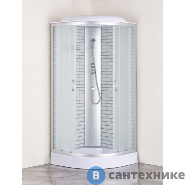 картинка Душевая кабина Loranto CS-6690-13FW 90*90*215 белый кирпичный узор, матовое стекло, профиль хром