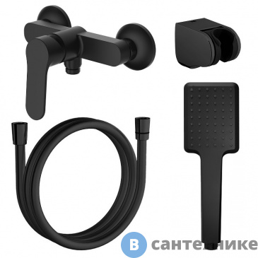 картинка Смеситель AZARIO ELVIS AZ-WWK338155PA для душа с полным душевым набором, черный