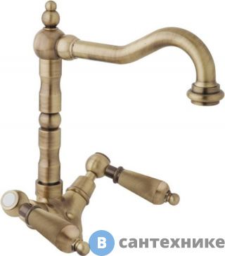 картинка Смеситель Cezares FIRST-LS2-02-M на раковину с донным клапаном, бронза, ручки бронза