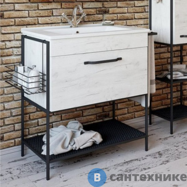 картинка Тумба Sanflor БРУКЛИН-75 дуб крафт белая, под умывальник ОСКАР-75 (С02707)