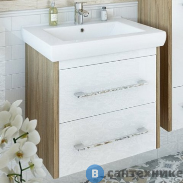 картинка Тумба Sanflor ЛАРГО-2 60 подвесная белый/вяз эмаль, под умывальник Фостер-60 (С2121)