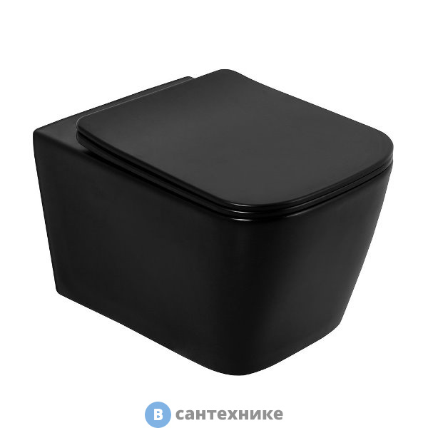 Унитаз BelBagno ARDENTE-C BB3202CHR-MB подвесной безободковый с креплением, чёрный матовый, без сиденья