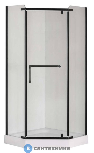 Душевой уголок Taliente TA-09093-1CB пентагональный, прозр. стекло 6 мм, чёрный профиль 90*90*195 см, без поддона